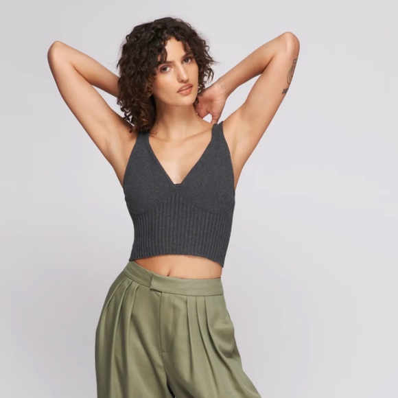 KOTN Charcoal Gray Ribbed Crop Top - Picture 1 of 3